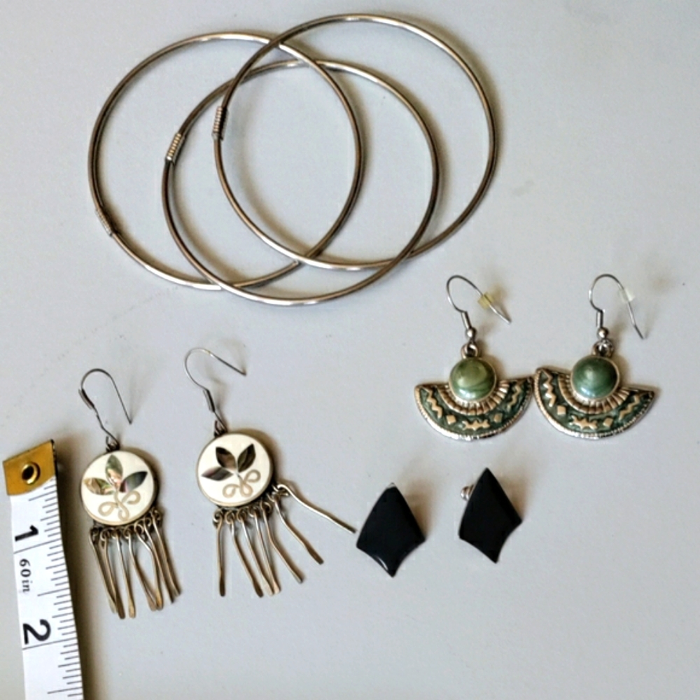 Vintage 3 pr Earrings, Bangles triple interconnected.